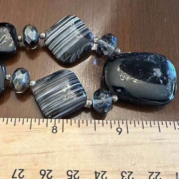 Handcrafted Black Banded Genuine Agate & Marble Agate Necklace 18” - Picture 8 of 8